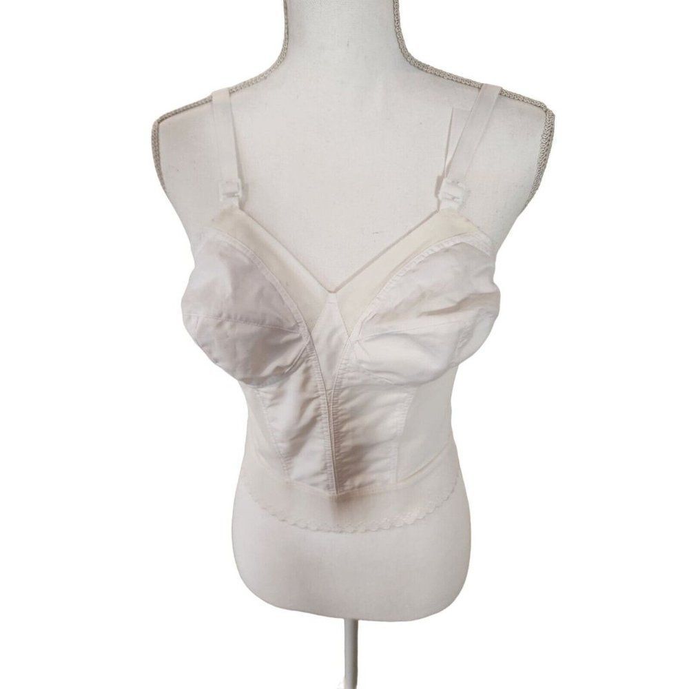 Vintage 80s Sears White Corset Bra 36B Pin Up Sexy Lingerie Long Line